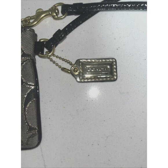 NWOT Coach Poppy Black & Gold Signature & Leather Wristlet Wallet 46131 - Picture 3 of 7